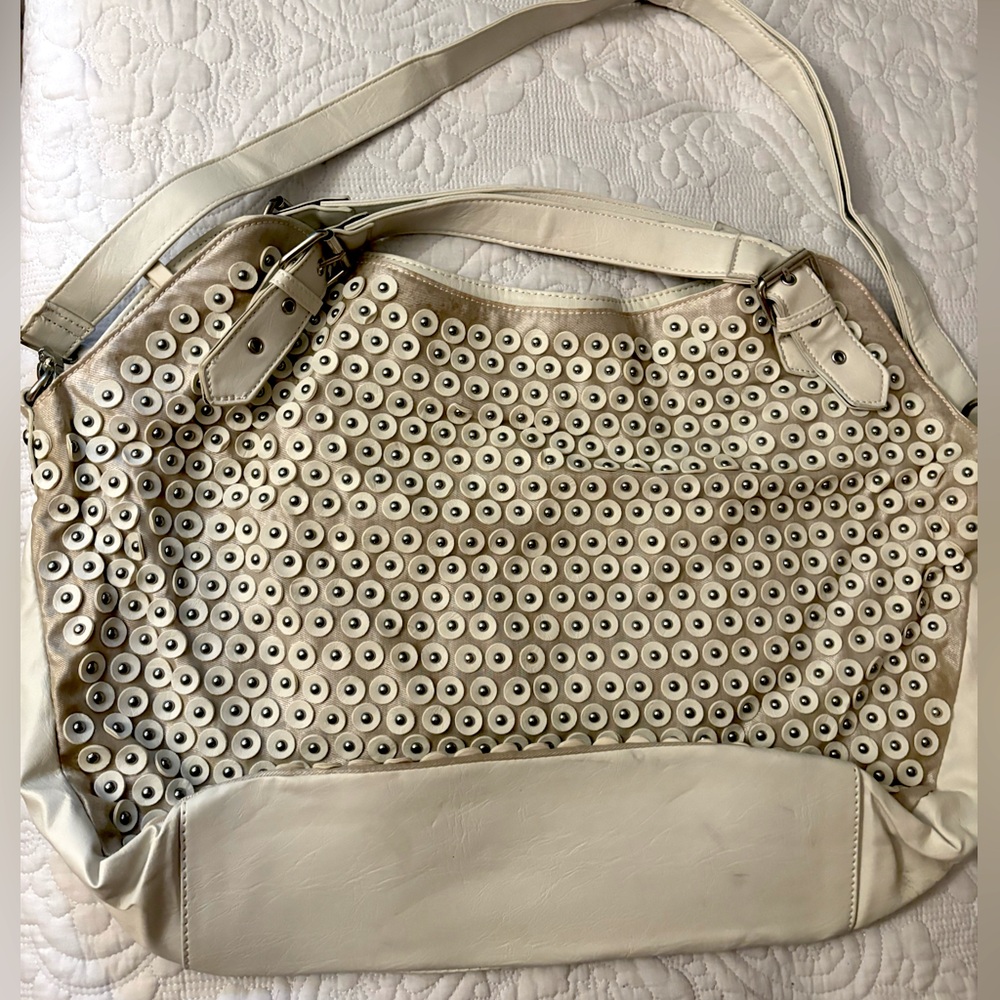 Bone White leather bag with beautiful details use as shoulder or sak